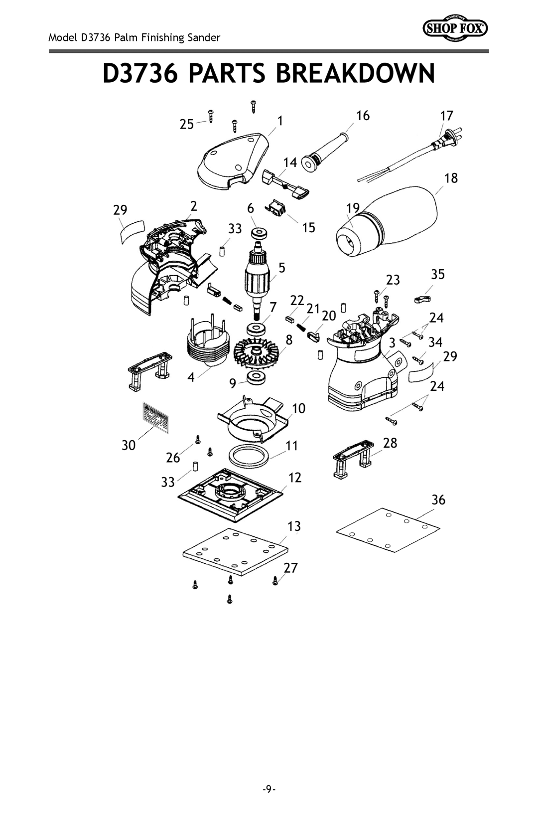 Woodstock owner manual D3736 Parts Breakdown 