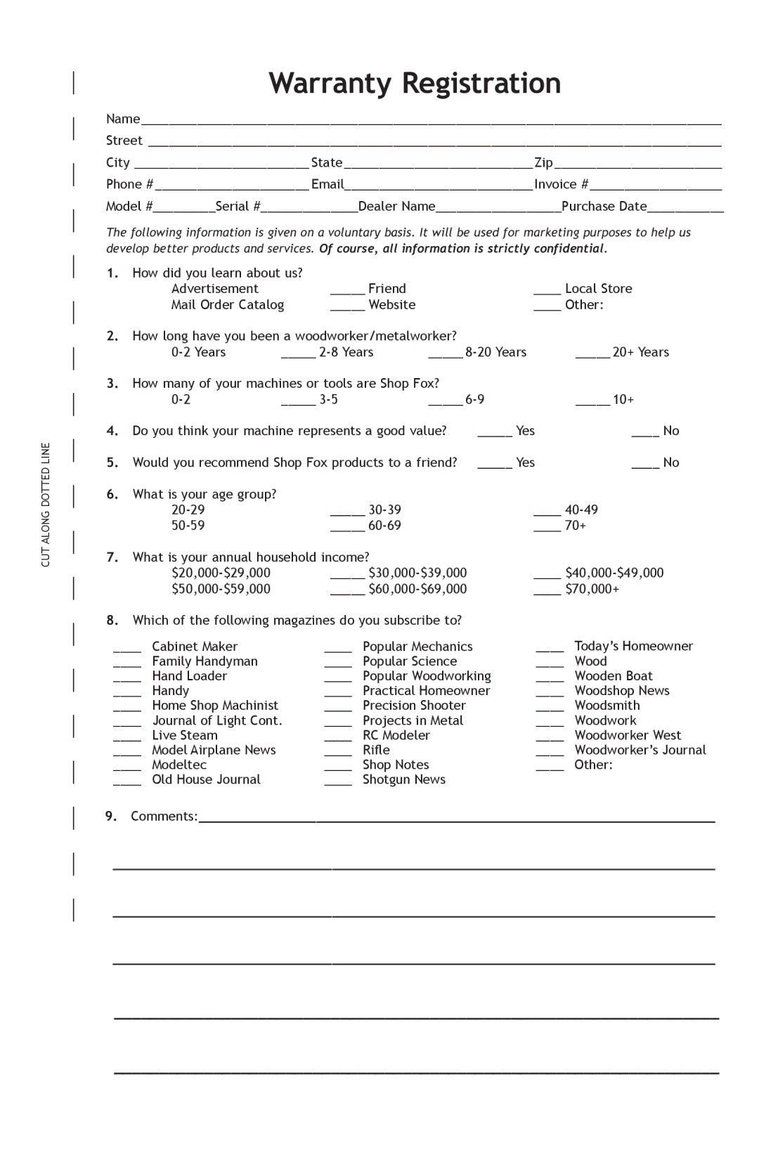 Woodstock D3736 owner manual Warranty Registration 