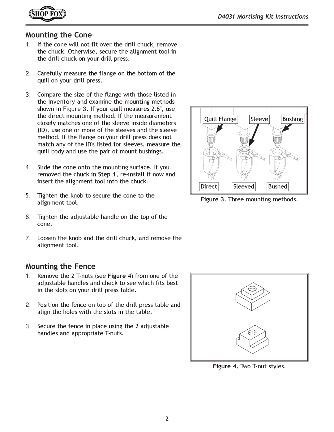 Woodstock D4031 instruction sheet Mounting the Cone, Mounting the Fence 