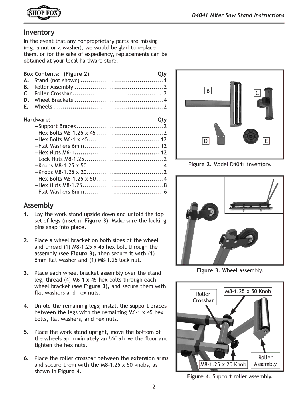 Woodstock D4041 instruction sheet Inventory, Assembly 