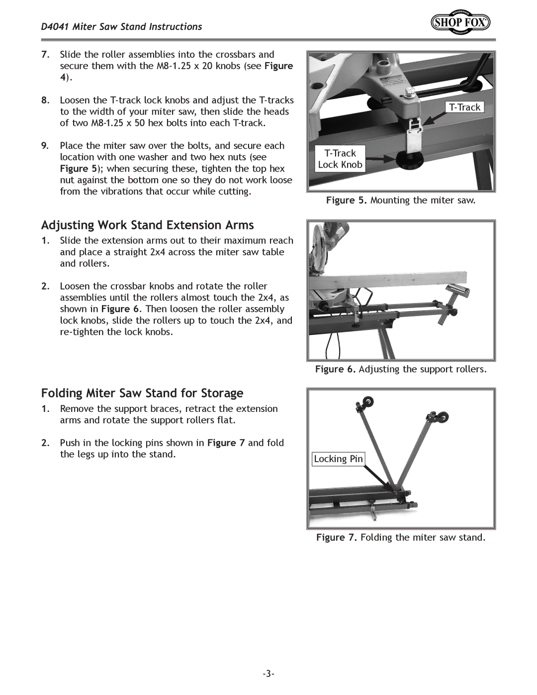 Woodstock D4041 instruction sheet Adjusting Work Stand Extension Arms, Folding Miter Saw Stand for Storage 