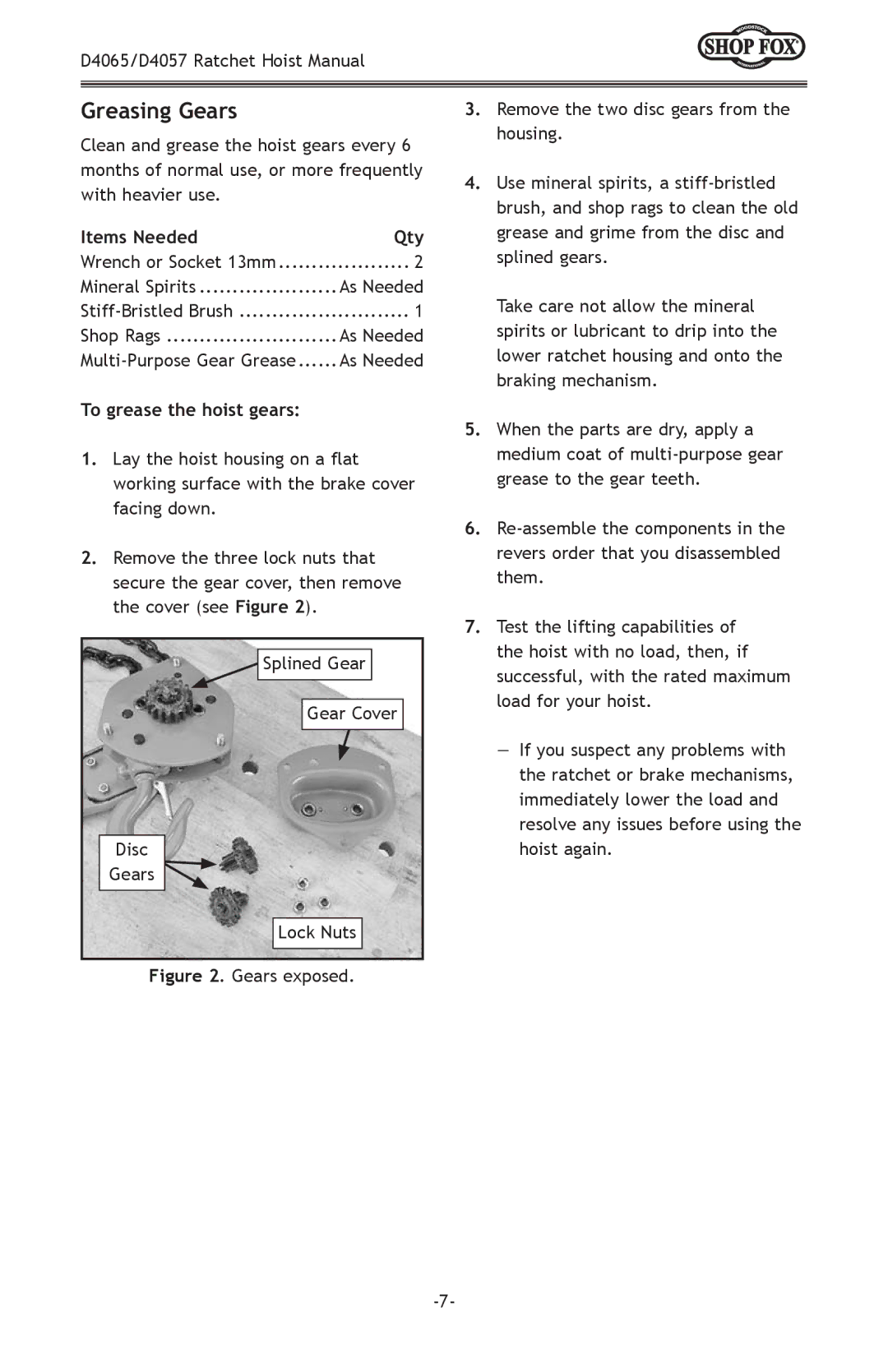 Woodstock D4057, D4065 owner manual Greasing Gears 