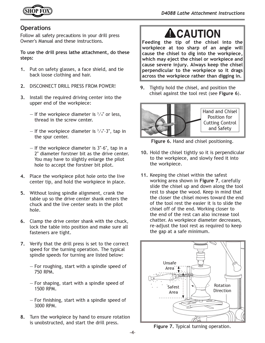 Woodstock D4088 specifications Operations, To use the drill press lathe attachment, do these steps 