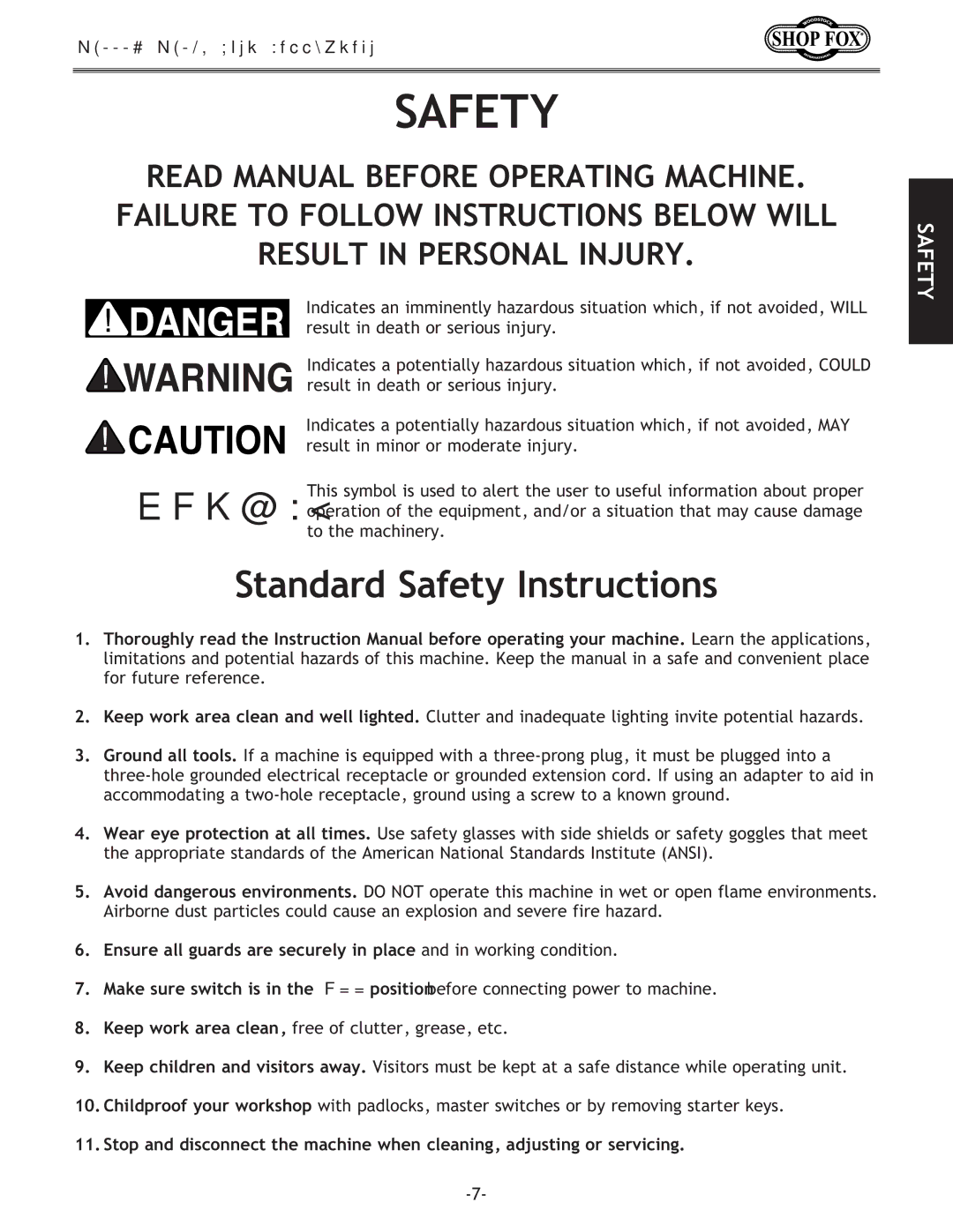 Woodstock W1685, DUST COLLECTORS, W1666 instruction manual Standard Safety Instructions 