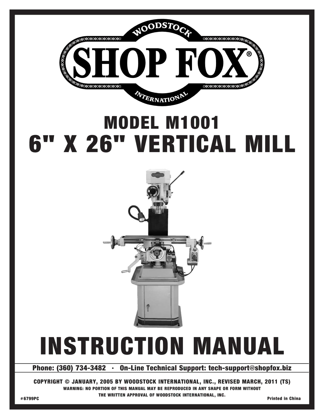 Woodstock M1001 manual Vertical Mill 