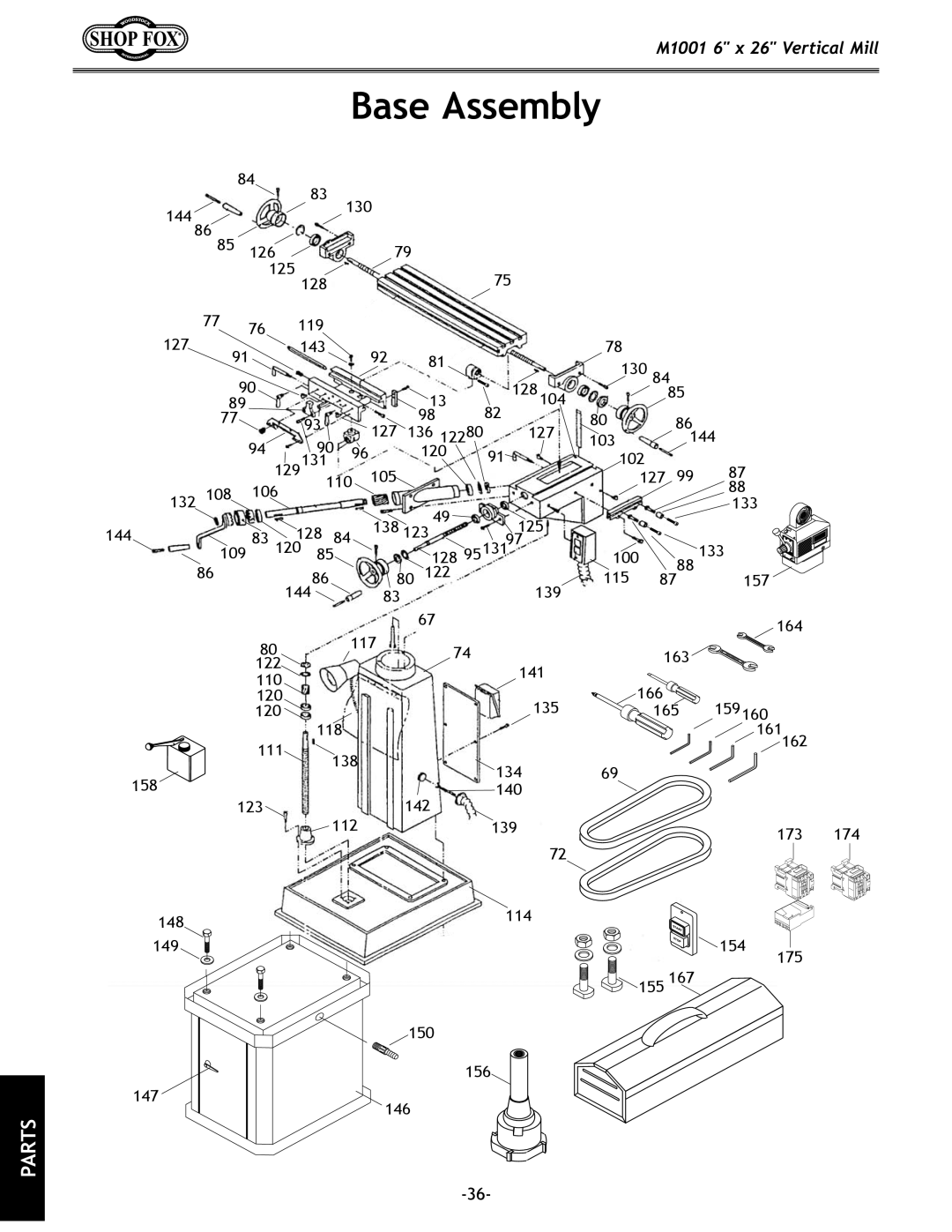 Woodstock M1001 manual Base Assembly 