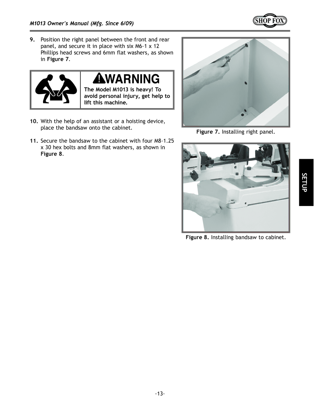 Woodstock M1013 manual =`li\/% Installing bandsaw to cabinet 