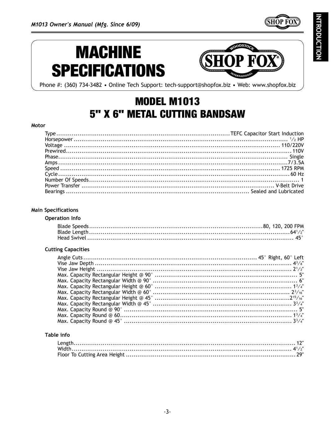 Woodstock M1013 manual B68=C HE886IDCH 