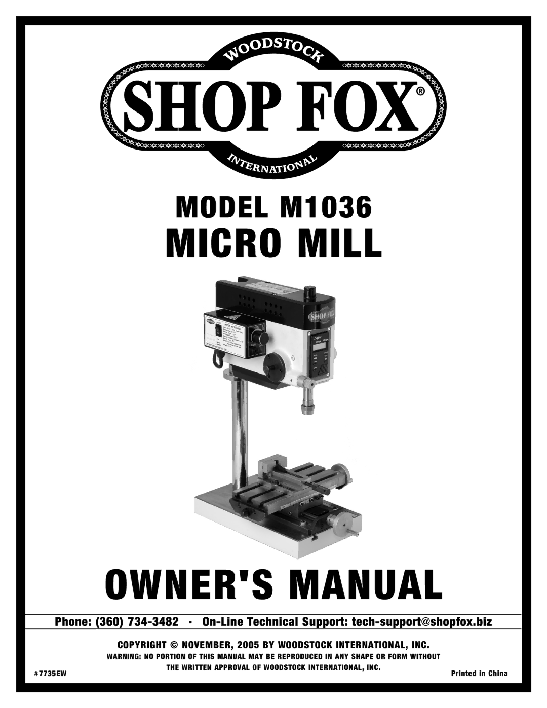 Woodstock M1036 owner manual Micro Mill 