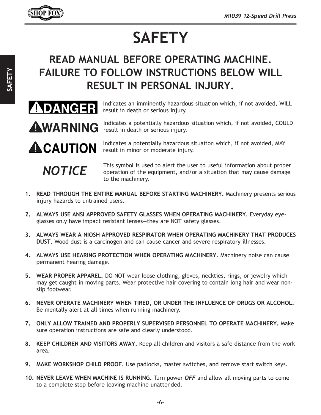 Woodstock M1039 manual J8=KP 