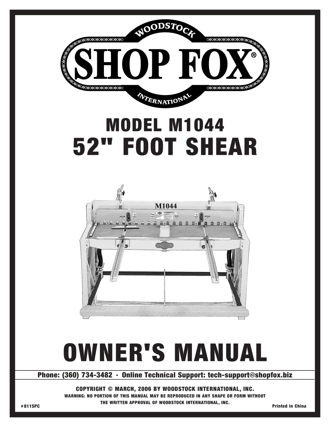 Woodstock M1044 manual Foot Shear 