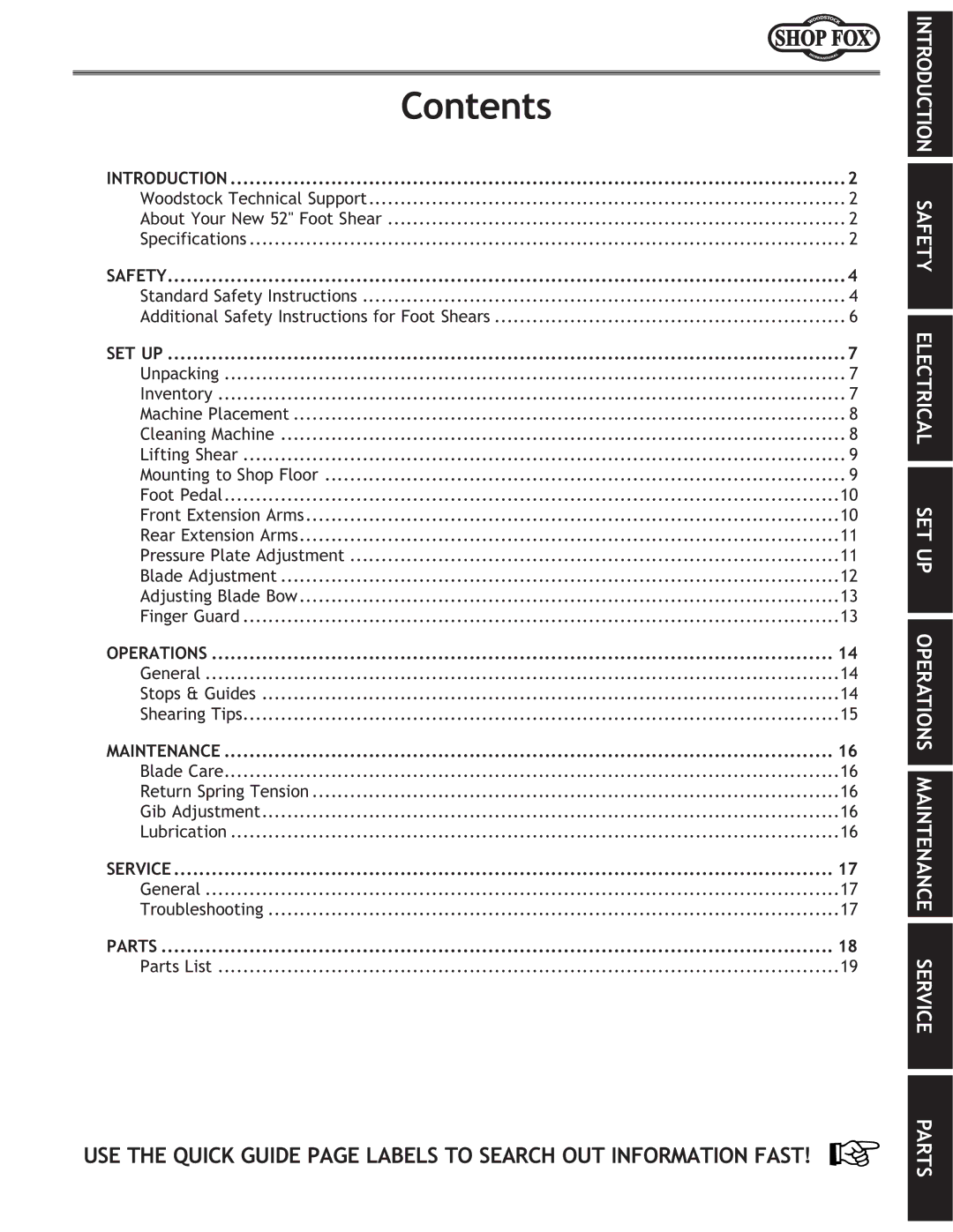 Woodstock M1044 manual Contents 