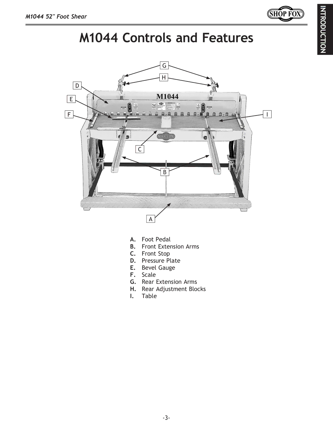 Woodstock manual M1044 Controls and Features 