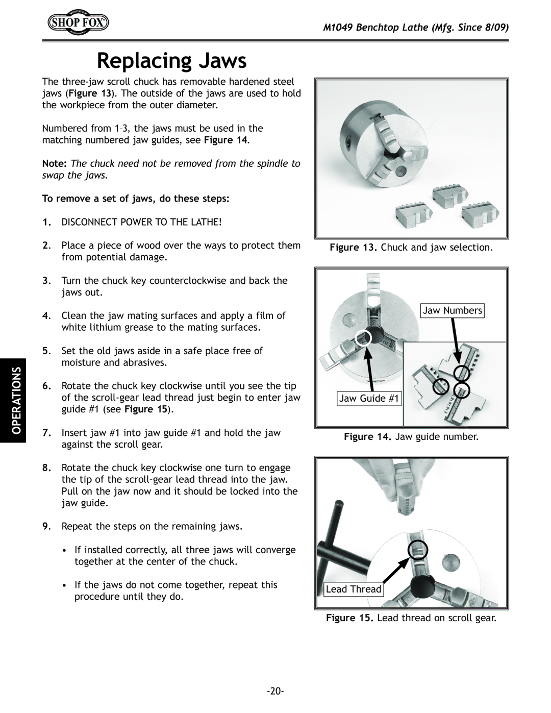 Woodstock M1049 manual Replacing Jaws, To remove a set of jaws, do these steps 