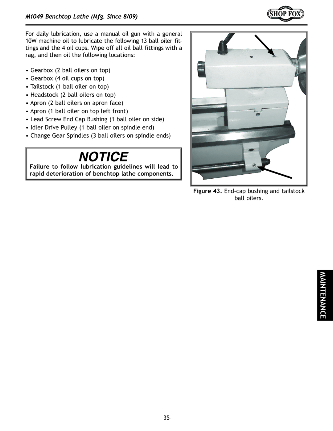 Woodstock M1049 manual =`li\43%End-cap bushing and tailstock Ball oilers 