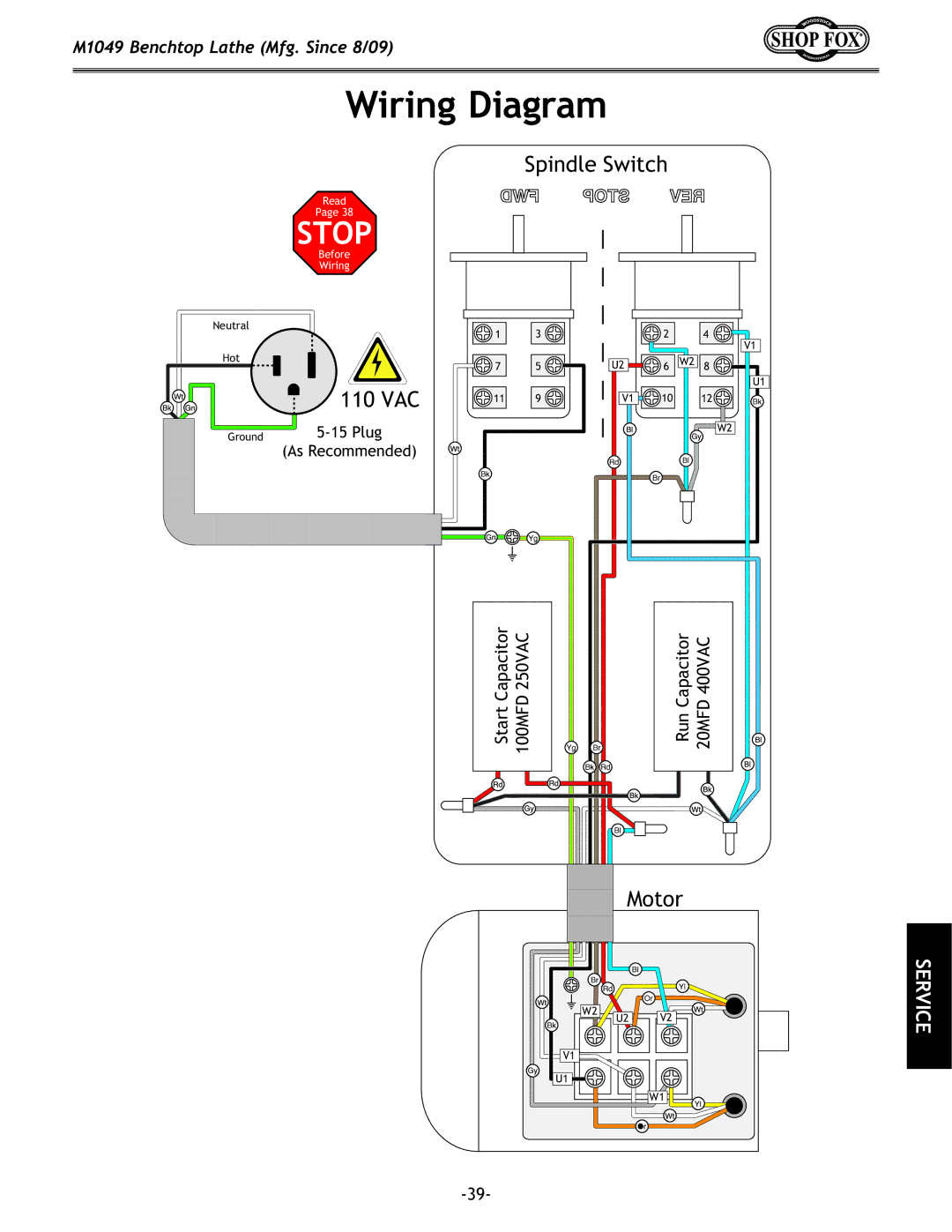 Woodstock M1049 manual Wiring Diagram, Stop 