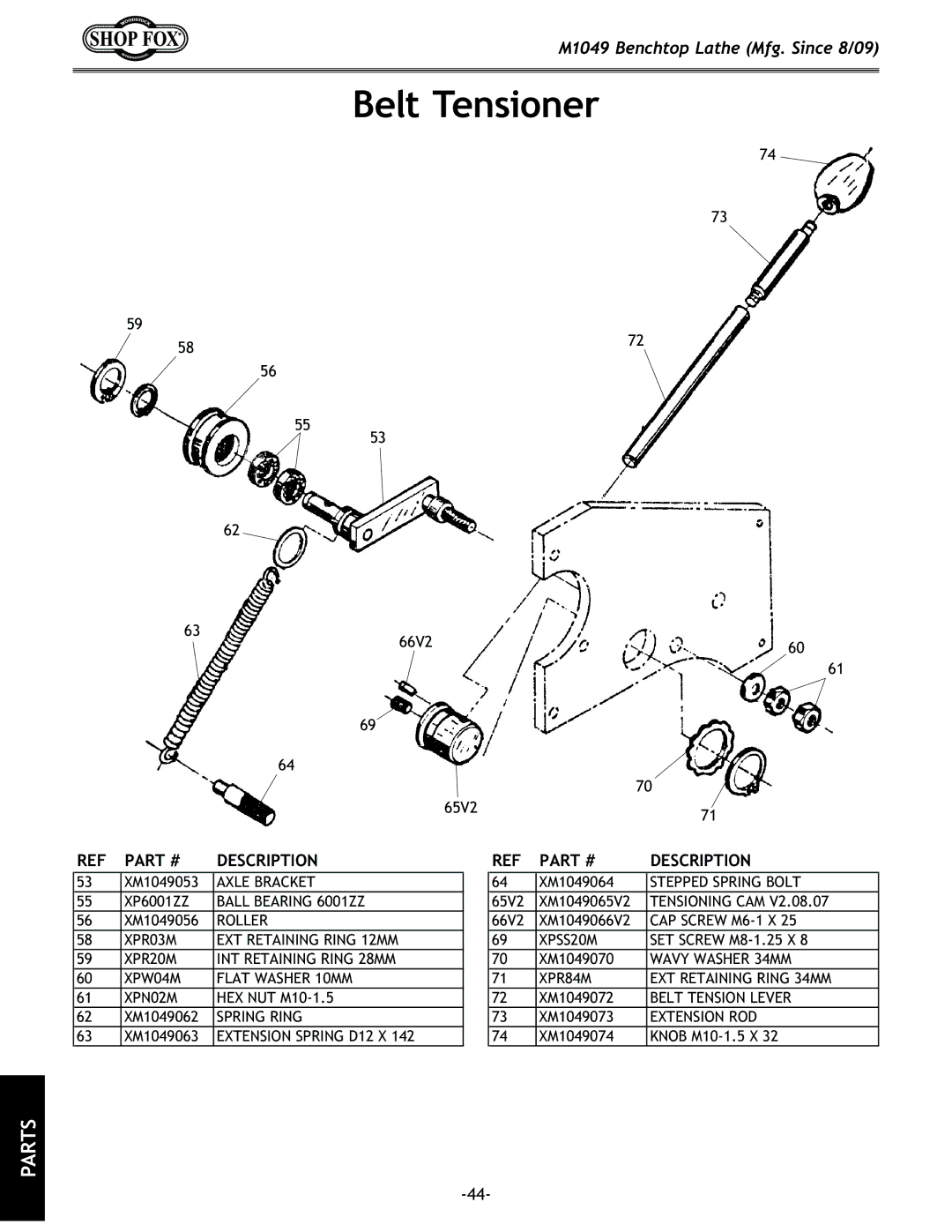 Woodstock M1049 manual Belt Tensioner 