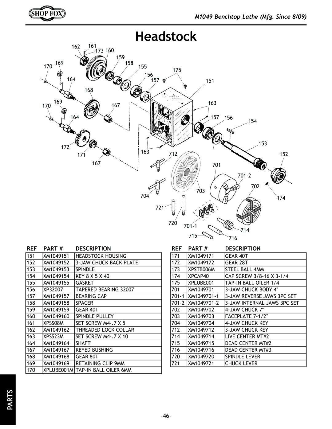 Woodstock M1049 manual Headstock 