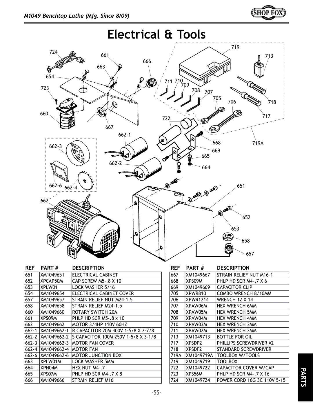 Woodstock M1049 manual Electrical & Tools, XPS09M 