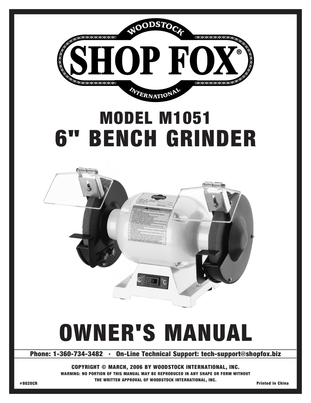 Woodstock M1051 owner manual Bench Grinder 