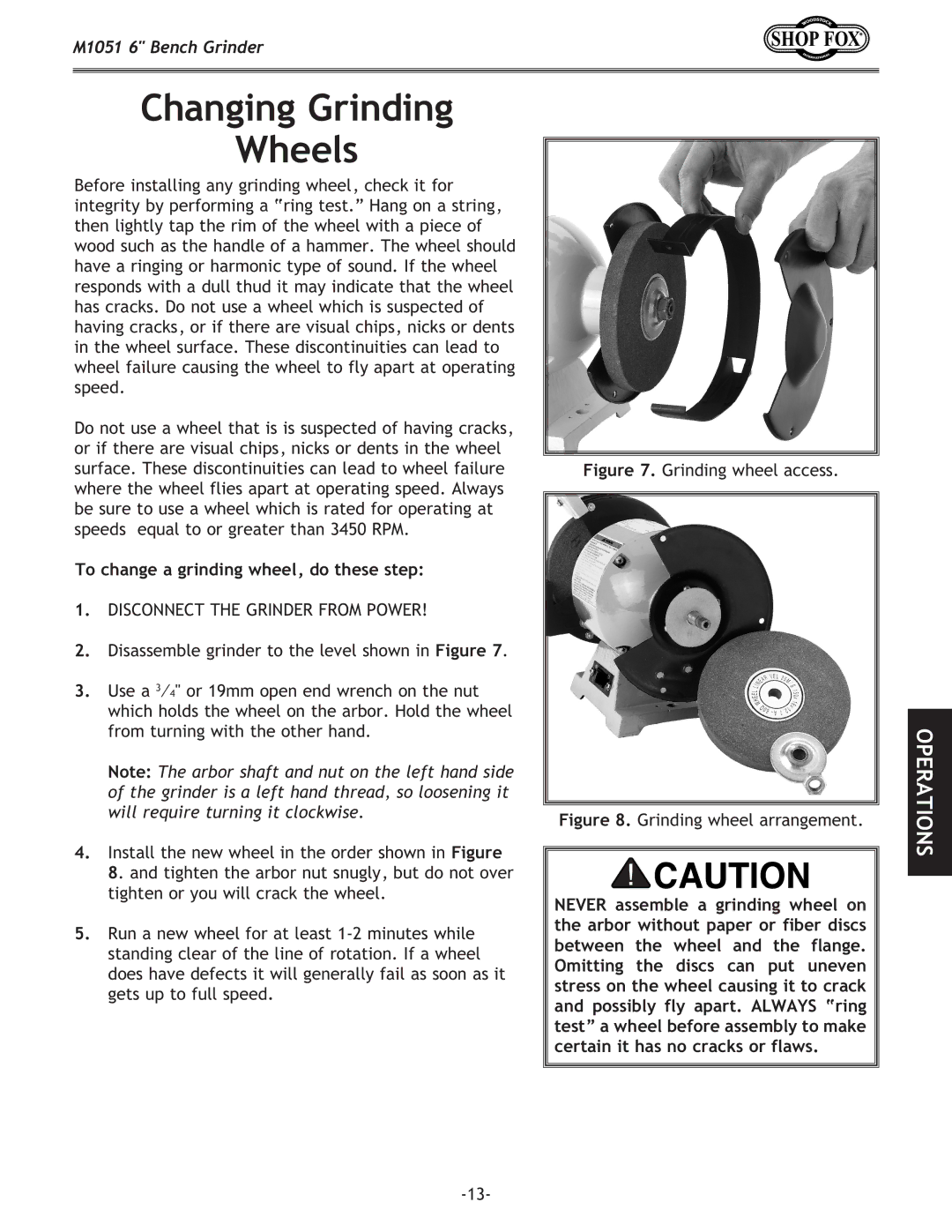 Woodstock M1051 owner manual Changing Grinding Wheels, To change a grinding wheel, do these step 