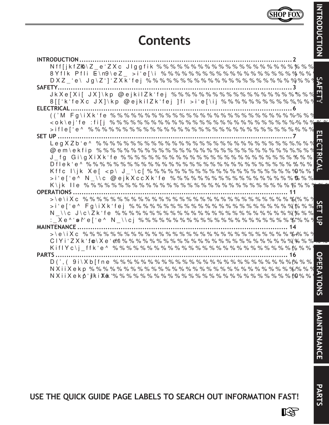 Woodstock M1051 owner manual Contents 