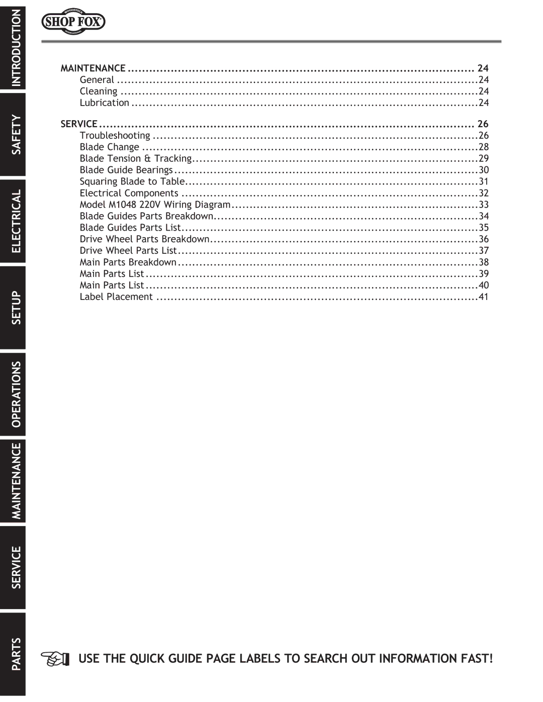 Woodstock M1054 owner manual Maintenance 