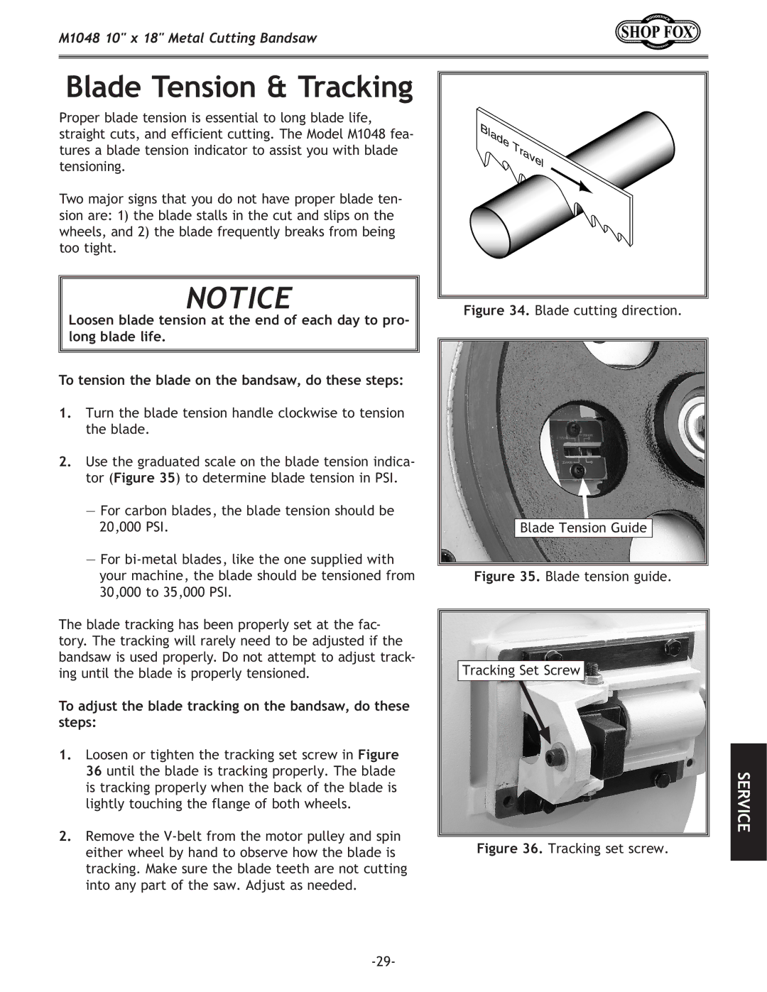 Woodstock M1054 owner manual Blade Tension & Tracking, To adjust the blade tracking on the bandsaw, do these steps 