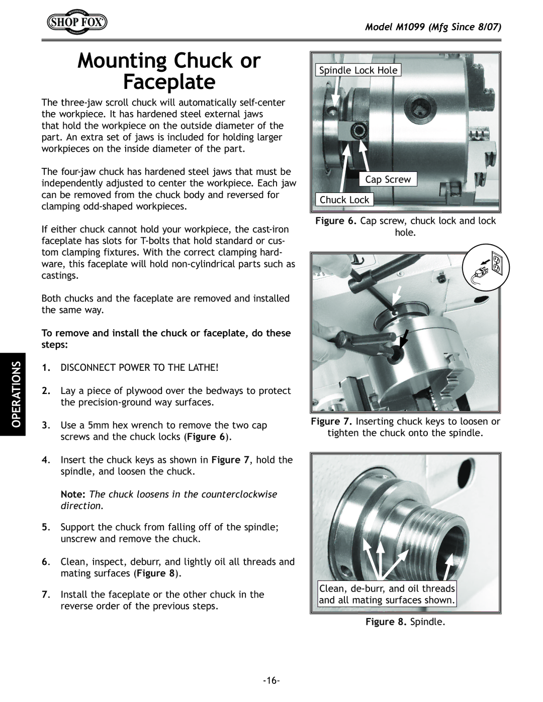 Woodstock M1099 manual Dflek`elZbfi =XZ\gcXk, Kfi\dfm\Xe`ejkXcck\ZlZbfiXZ\gcXk\#fk\j\ jk\gj1, =`li\/%Spindle 