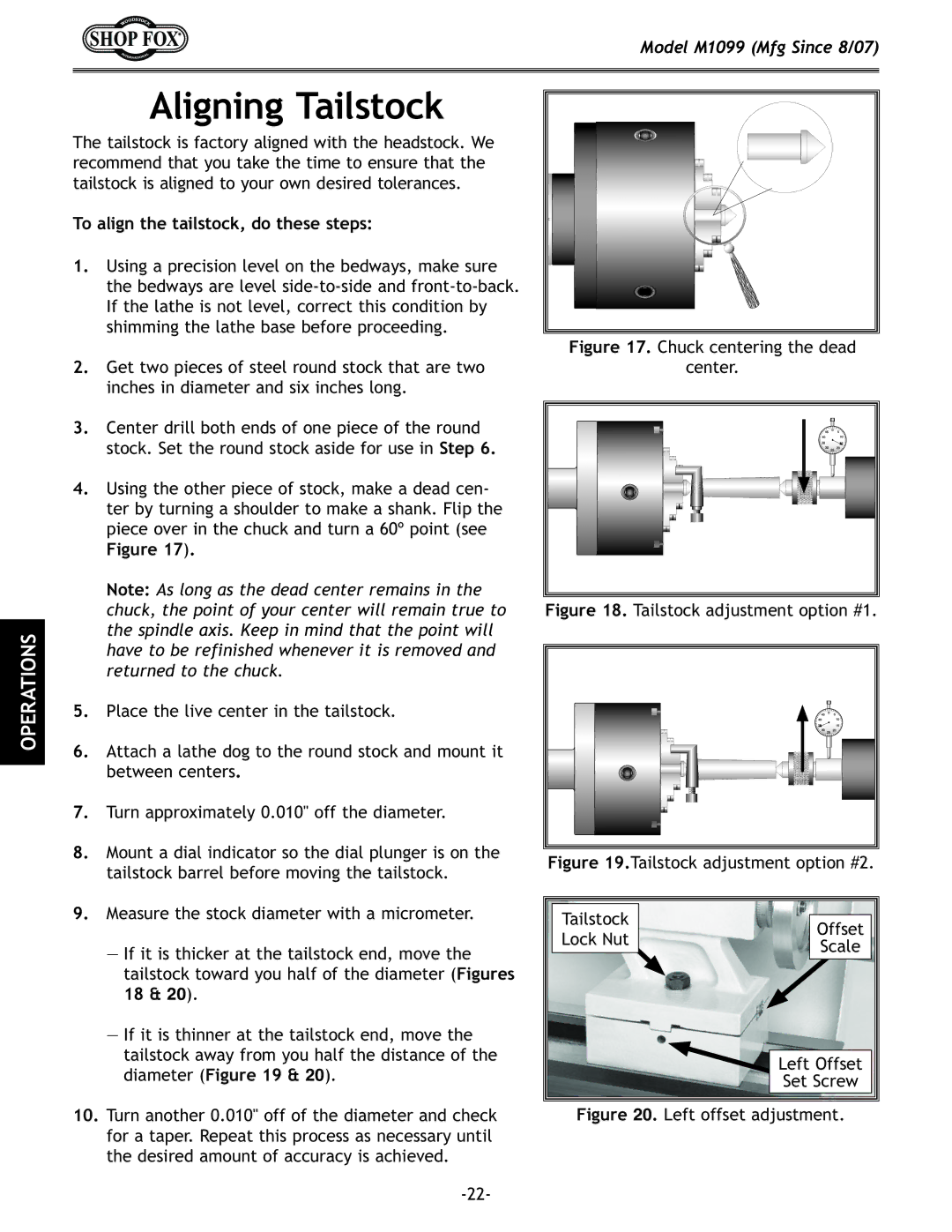 Woodstock M1099 manual 8c`e`eKX`cjkfZb, KfXc`ek\kX`cjkfZb#fk\j\jk\gj1, =`li\/% Tailstock adjustment option #1 