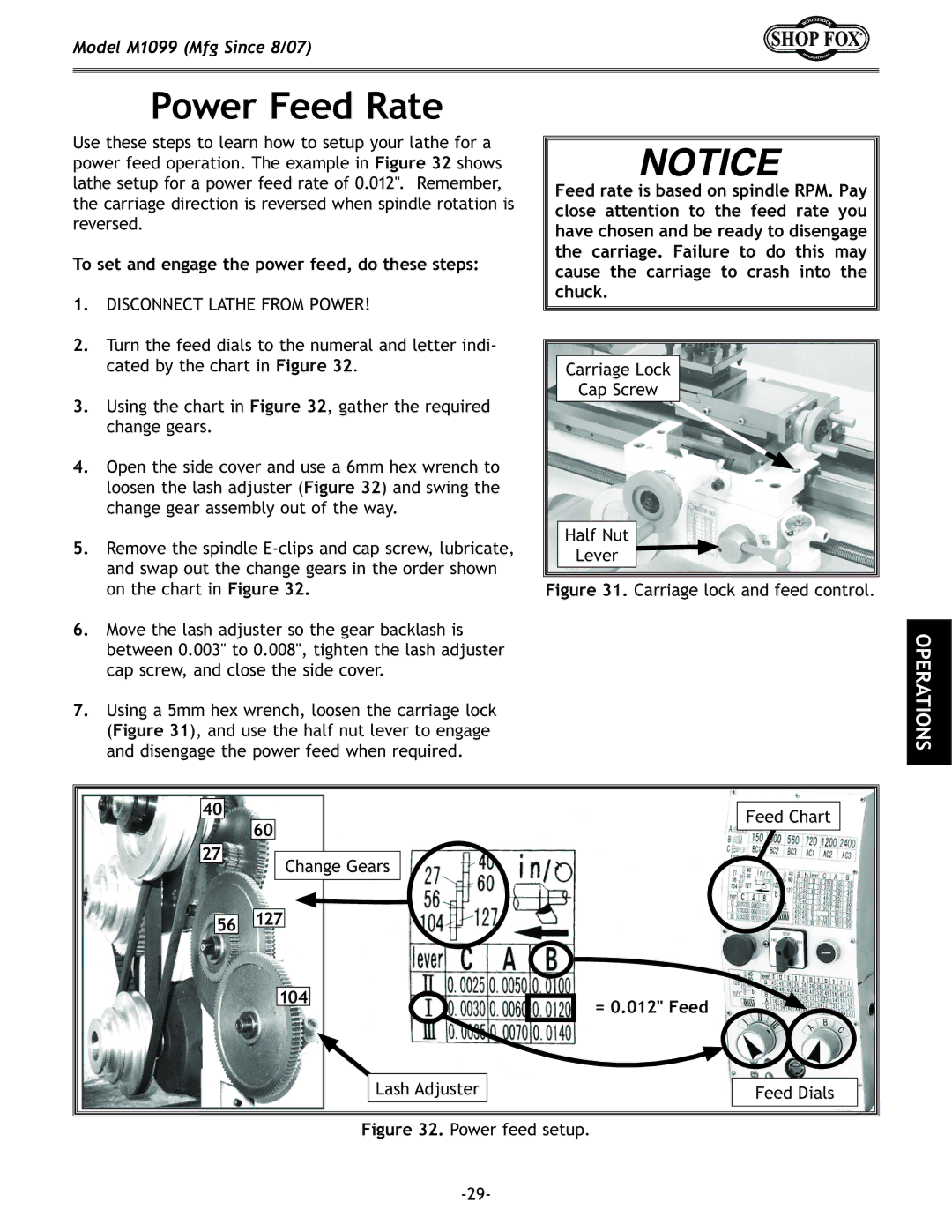 Woodstock M1099 manual Gfn\i=\\IXk, Kfj\kXe\eX\k\gfn\i\\#fk\j\jk\gj1, Feed Chart, Change Gears %= 