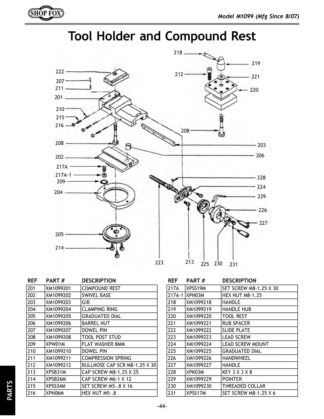 Woodstock M1099 manual Kffc?fc\iXefdgfleI\jk, Part Description REF Part 