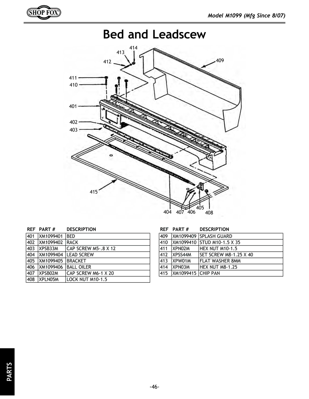 Woodstock M1099 manual XeC\XjZ\n, REF Part Description 