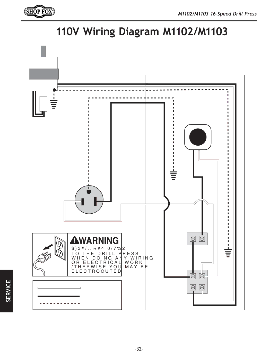 Woodstock owner manual Parts, 110V Wiring Diagram M1102/M1103Wiring Diagram 