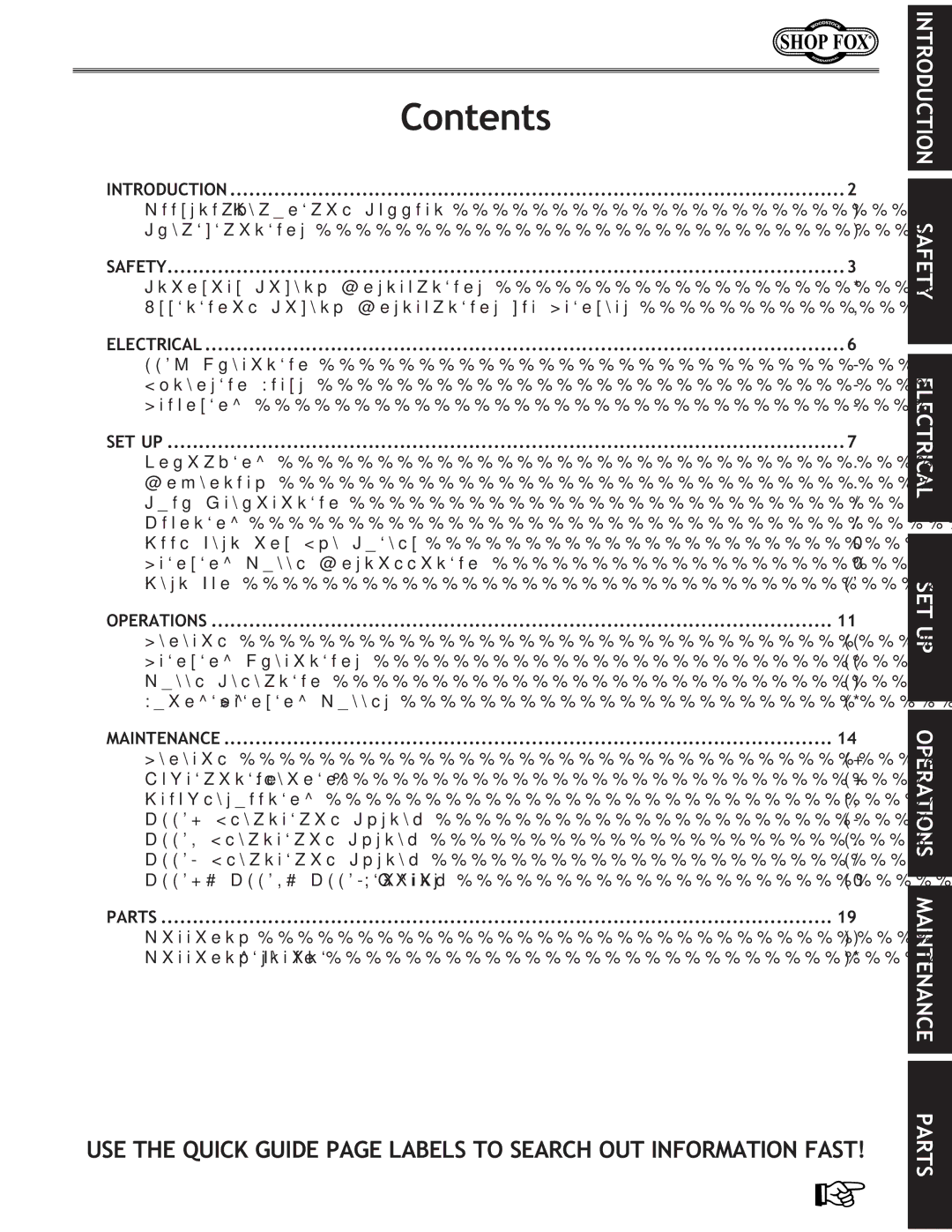 Woodstock M1106, M1104, M1105 owner manual Contents 