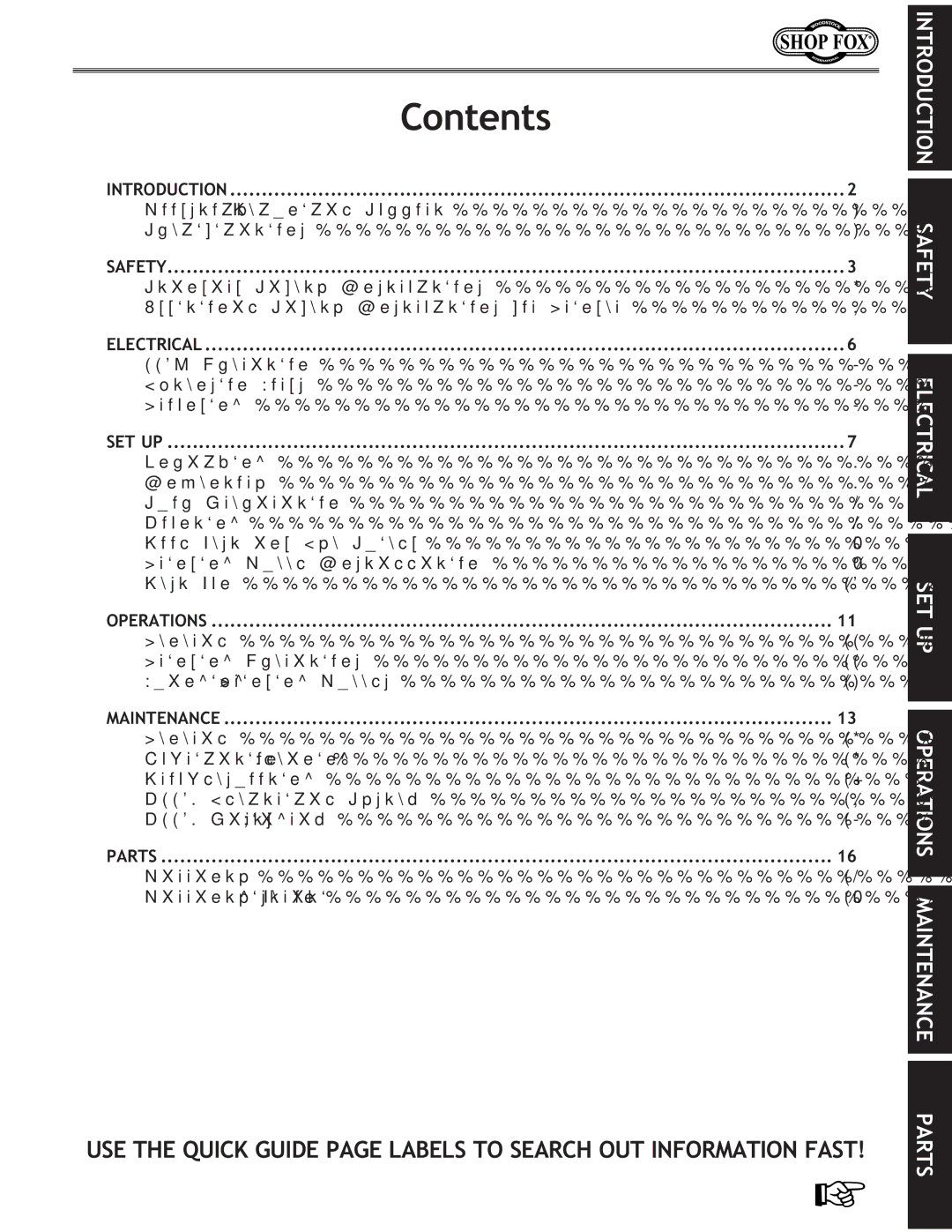 Woodstock M1107 owner manual Contents 