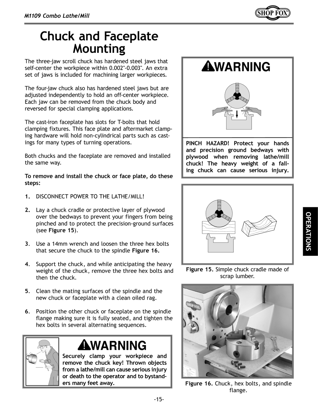 Woodstock M1109 owner manual Chuck and Faceplate Mounting, Disconnect Power to the LATHE/MILL 