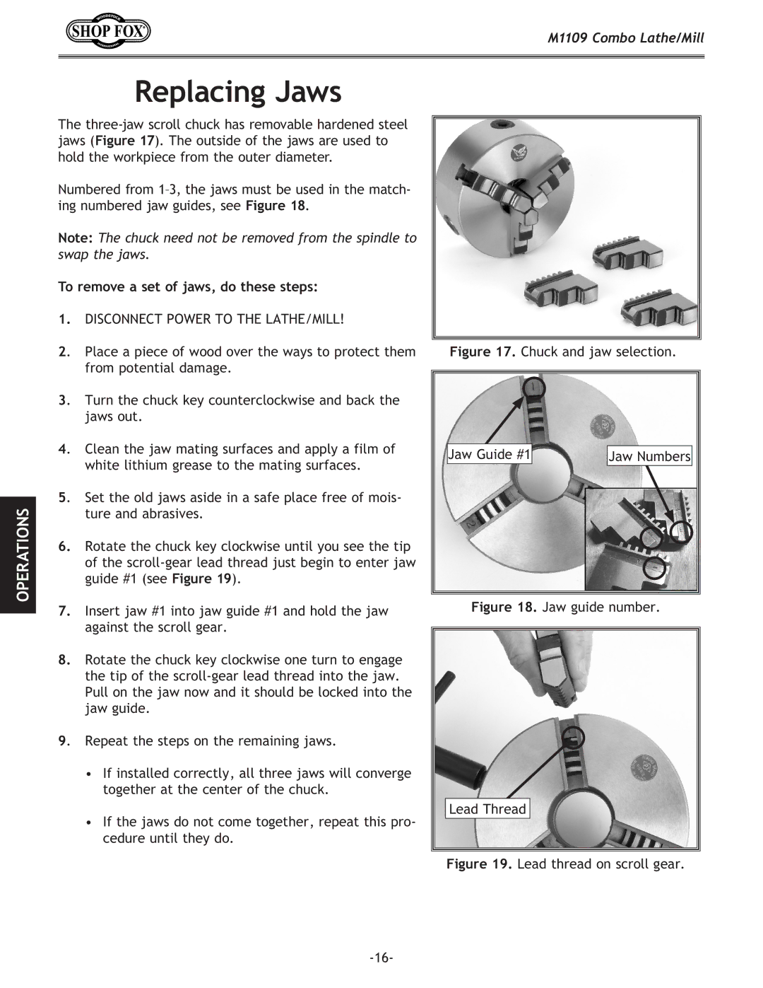 Woodstock M1109 owner manual Replacing Jaws, To remove a set of jaws, do these steps 