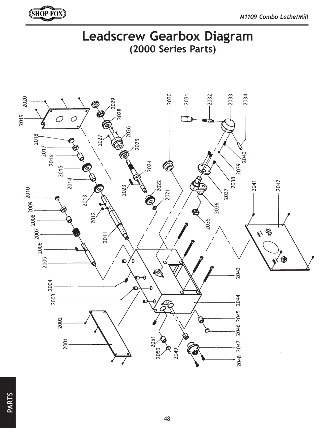 Woodstock M1109 owner manual Leadscrew Gearbox Diagram 2000 Series Parts 