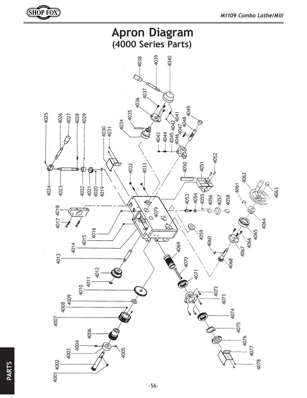 Woodstock M1109 owner manual Apron Diagram 