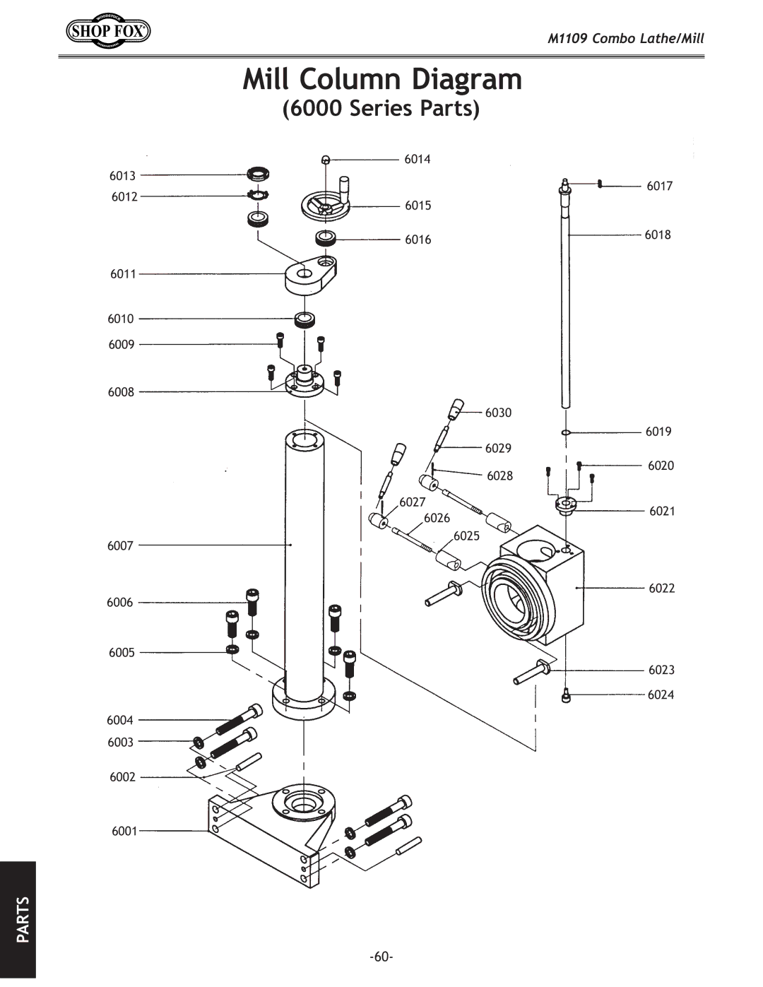 Woodstock M1109 owner manual Mill Column Diagram 