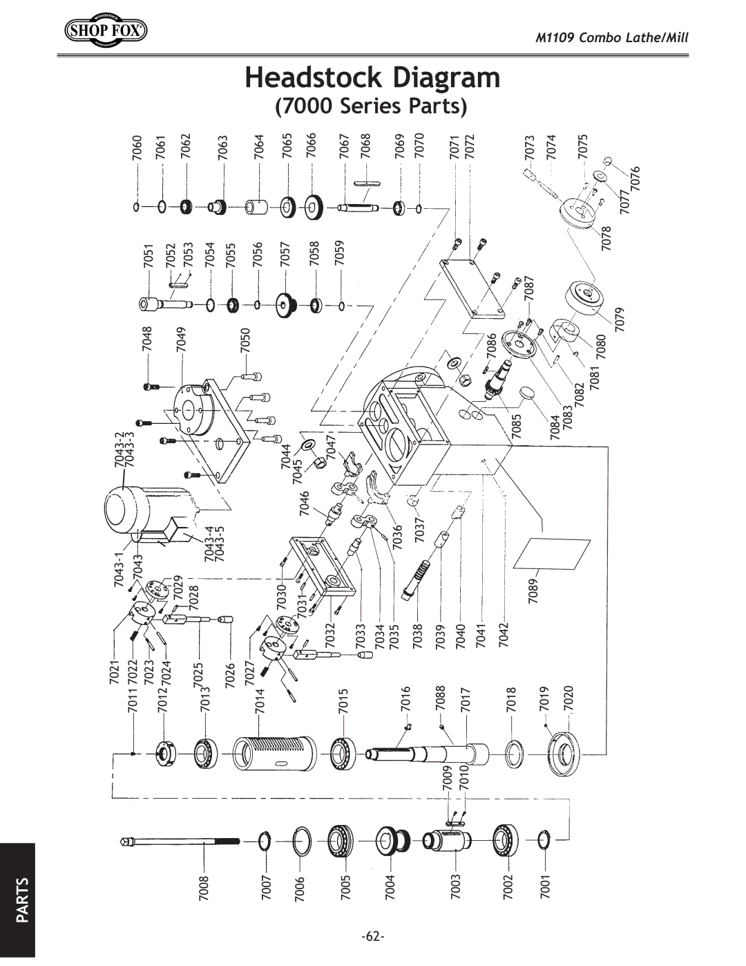 Woodstock M1109 owner manual Headstock Diagram 7000 Series Parts 