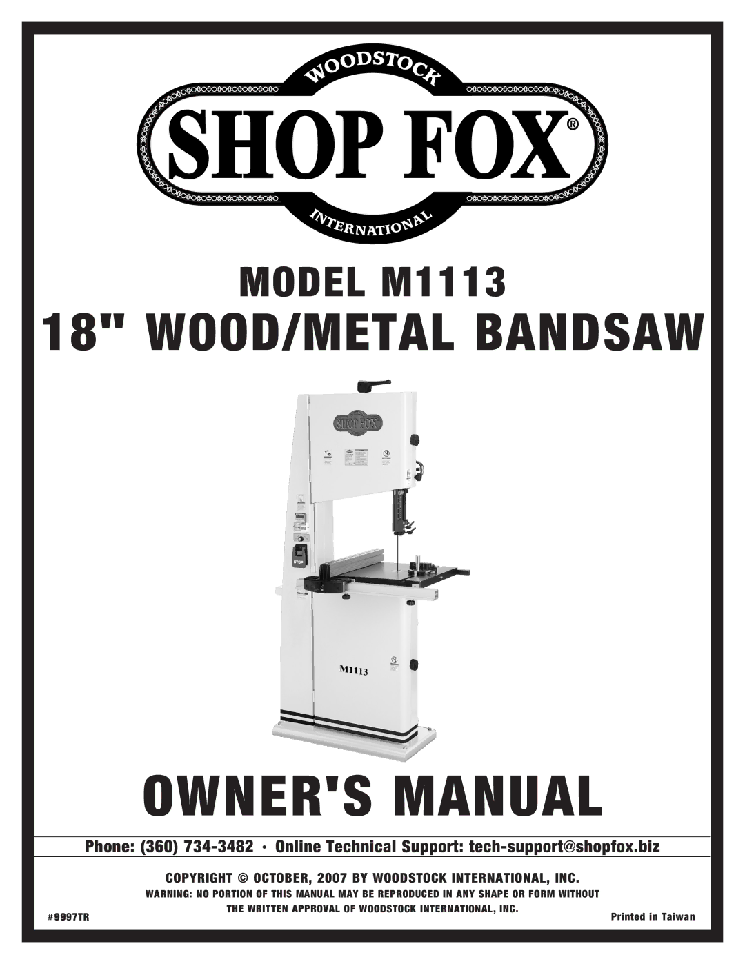 Woodstock M1113 owner manual WOOD/METAL Bandsaw 