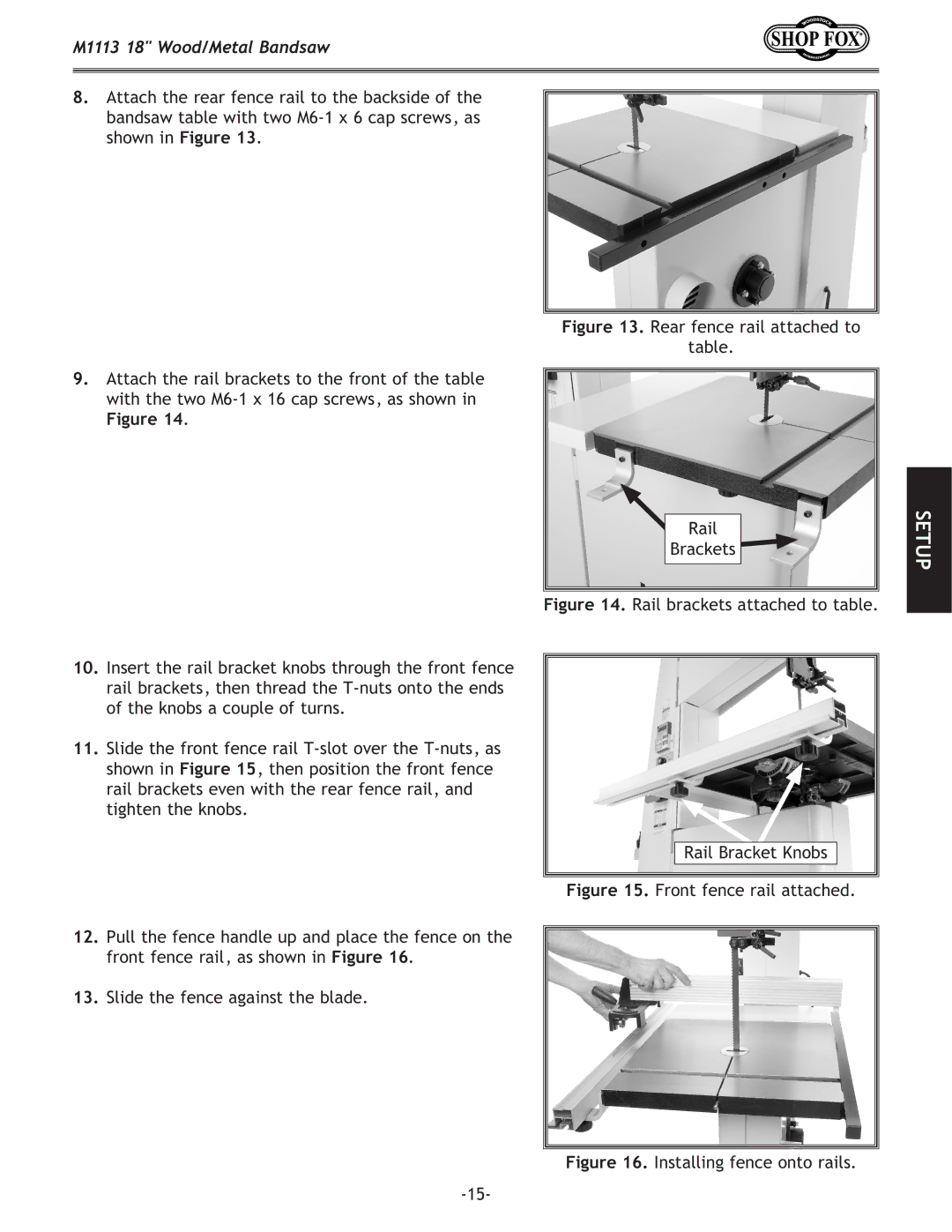 Woodstock M1113 owner manual Installing fence onto rails 