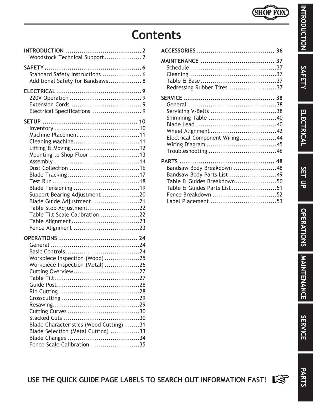 Woodstock M1113 owner manual Contents 