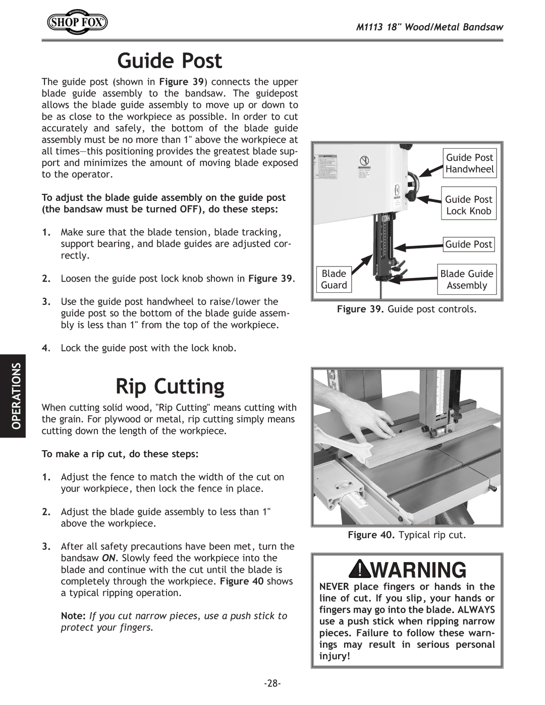 Woodstock M1113 owner manual Guide Post, Rip Cutting, To make a rip cut, do these steps 