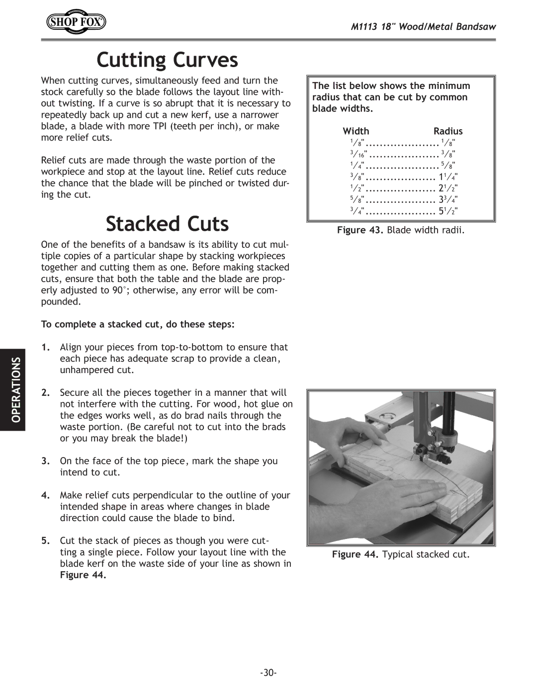 Woodstock M1113 owner manual Cutting Curves, Stacked Cuts, To complete a stacked cut, do these steps 