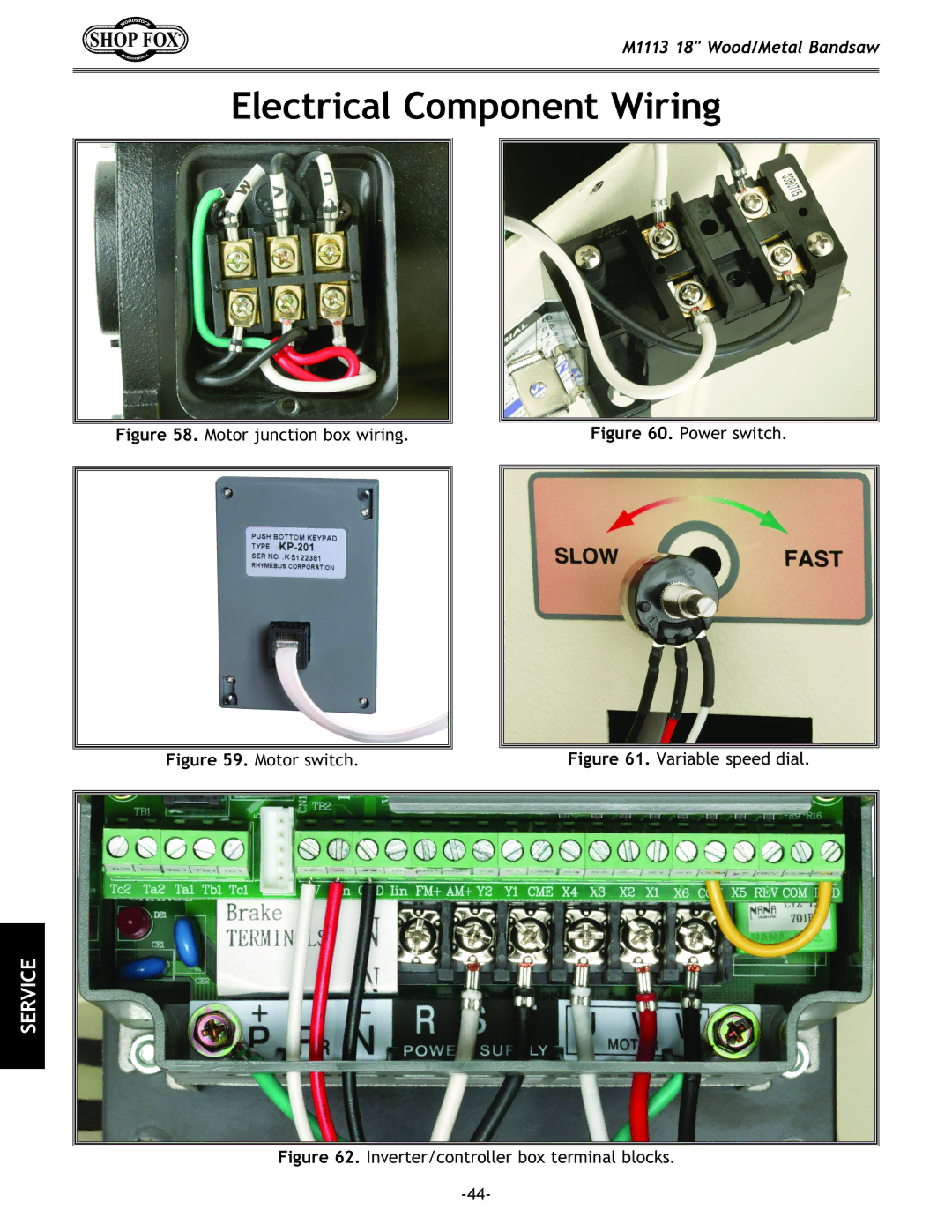 Woodstock M1113 owner manual Electrical Component Wiring, Motor junction box wiring 