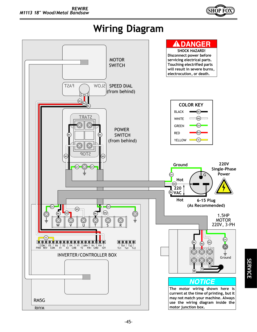 Woodstock M1113 owner manual Wiring Diagram 