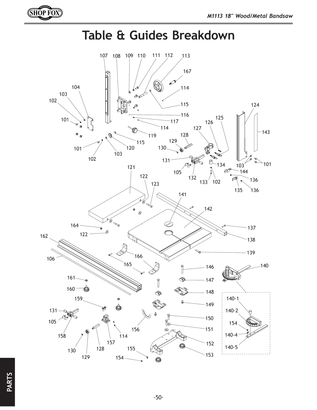 Woodstock M1113 owner manual Table & Guides Breakdown 